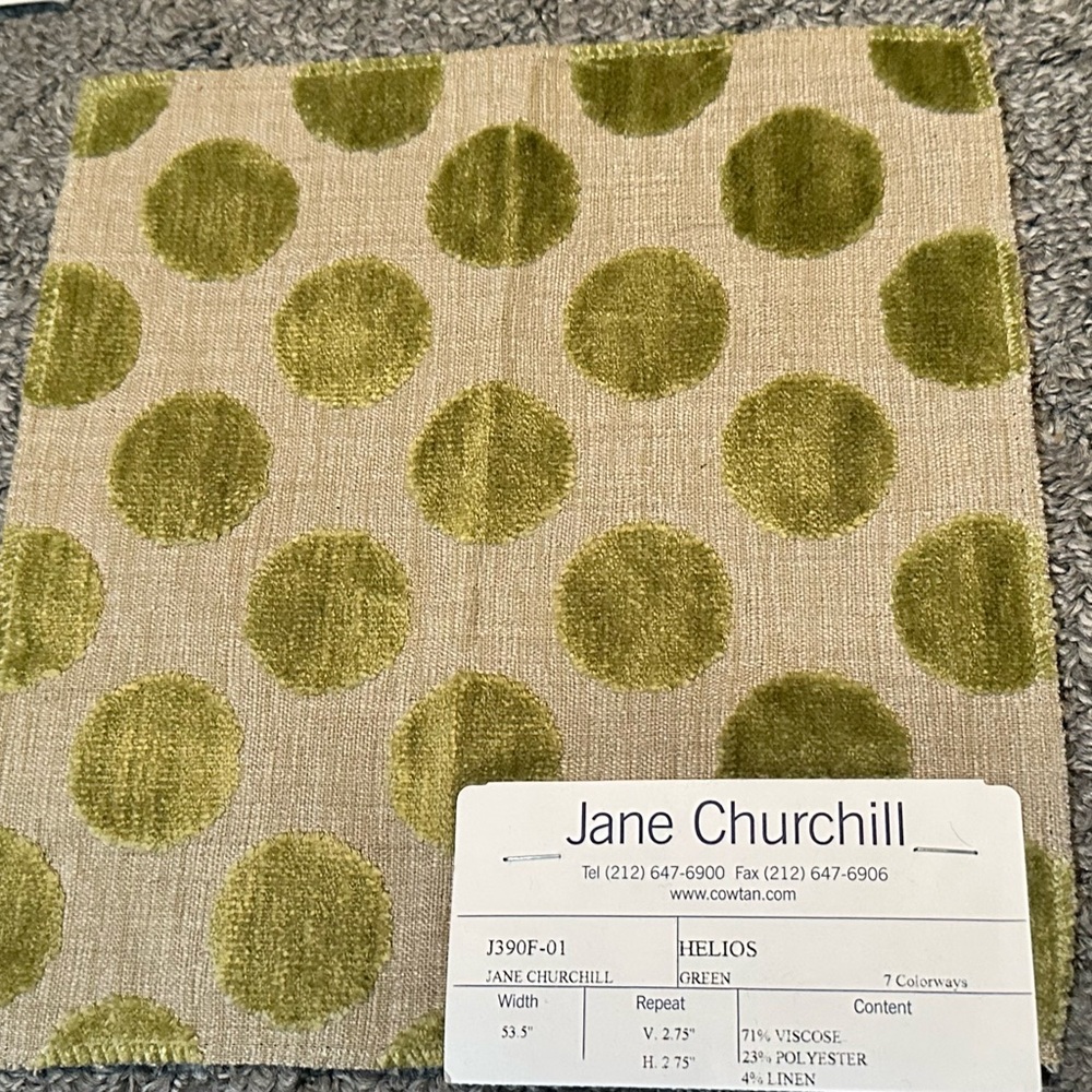 Lot of 2 Jane Churchill Fabric Sample Remnants Leaf Circles Dots Green Crafts - Picture 7 of 9